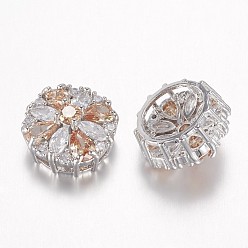 Платина Латунные микро проложить кубического циркония подвески, многожильных ссылки, цветок, без свинца и без никеля , платина, 16x17x10 мм, отверстие : 2.5x3 мм