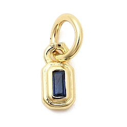 Прусский Синий Латунь прелести циркония кубической, прямоугольник амулеты, без кадмия и без свинца, реальный 18 k позолоченный, долговечный, берлинская лазурь, 7.5x4x2 мм, отверстие : 3 мм