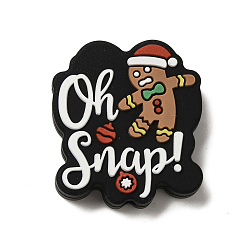 Gingerbread Man Рождественская серия силиконовые бусины, чёрные, Колобок, 28x25x6.5 мм, отверстие : 2 мм