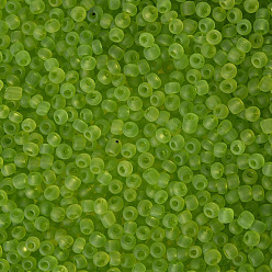 Green Yellow Glass Seed Beads, Frosted Colors, Round, Green Yellow, 4mm, Hole: 1~1.5mm, about 4500pcs/pound