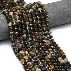 Коричневый Натуральные полосатые агатовые бусы, окрашенная и подогревом, граненые, рондель, с бисером, кофе, 8.5~10x5.5~6.5 мм, отверстие : 1 мм, около 43~45 шт / нитка, 15.35'' (39 см)