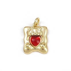 Медведь Латунные подвески с красной эмалью, реальный 18 k позолоченный, стойки покрытие, долговечный, без кадмия и без свинца, с прыжковых колец, медведь, 12.5x9.5x2.5 мм, отверстие : 1.8 мм