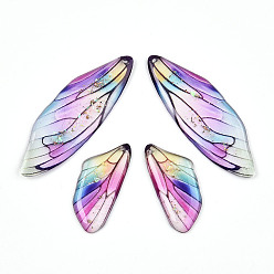 Фиолетовый Эпоксидная смола подвески, подвеска в виде крыла бабочки, с золотой фольгой и блестками, фиолетовые, 49x16.5x2~3 мм, отверстие : 1 мм, маленькие крылья: 29x13x2.5~3мм