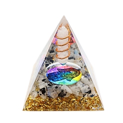 Лунный Камень Генераторы энергии смолы оргонитовой пирамиды, Кусочки натурального лунного камня рейки и медная проволока внутри для украшения стола в домашнем офисе, 50x50x50 мм