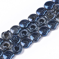 Синий Стеклянные бусины с гальваническим покрытием , форма спиральной оболочки, синие, 12x11.5x4.5 мм, отверстие : 1 мм, около 50~51 шт / нитка, 24.41 дюйм (62 см)