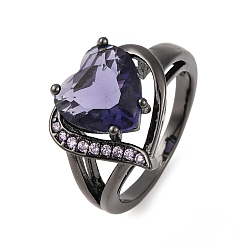 Средняя Орхидея Кольца для пальцев в форме сердца из латуни с микропаве из кубического циркония, металлический черный , средне орхидеи, размер США 8 (18.1 мм)