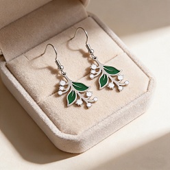 Нержавеющая Сталь Цвет 304 из нержавеющей стали болтаться серьги, цветок, с эмалью, цвет нержавеющей стали, 40~41x14.5 мм