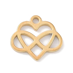 Сердце 304 прелести нержавеющей стали, лазерная резка, золотые, Сердце с бесконечностью, 9x10x1 мм, отверстие : 1 мм