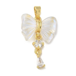 Прозрачный Настоящие 18k позолоченные латунные подвески для стойки, cmолой, долговечный, без свинца и без кадмия, бантом, разноцветные, прозрачные, 26x16.5x5 мм, отверстие : 4x2.5 мм