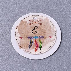 Разноцветный Бумажные бирки, для свадебных подарков, день рождения или специальное мероприятие, плоско-круглые, перо рисунок, красочный, 30x0.2 мм, отверстие : 3 мм