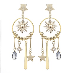 Золотой Серьги-люстры из латуни с изображением солнца и звезд, серьги-капли из стекла, золотые, 71x25 мм
