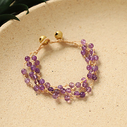 Amethyst Natural Amethyst Round Braided Bead Multi-strand Bracelets for Women, 6.30~6.69 inch(16~17cm)