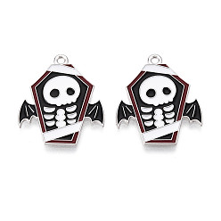Skull Подвески из сплава и эмали на тему Хэллоуина, без кадмия и без свинца, платина, череп, 26.5x22x1 мм, отверстие : 1.6 мм