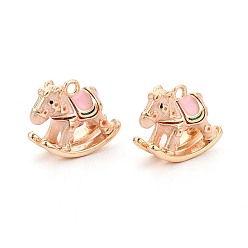 Легкий Лосось Латунь эмаль подвески, лошадка прелести, реальный 18 k позолоченный, светлый померанцевый, 10x11.5x5~7 мм, отверстие : 1.2 мм