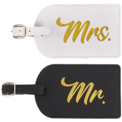Mixed Color 2Pcs 2 Colors PU Leather & Iron Luggage Tag, Travel ID Labels, Suitcase Name Tags, Rectangle, Mixed Color, 210mm, 1pc/color