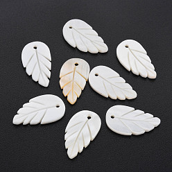 Античный Белый Подвески из пресноводных оболочек, лист, старинный белый, 22x12x2 мм, отверстие : 1.5 мм