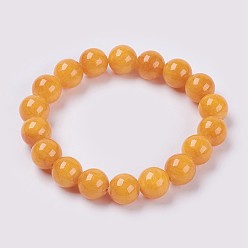 (932FM) Темно-синий аква-матовый с подкладкой Браслет из натурального желтого нефрита из бисера, окрашенные, круглые, темно-золотистые, 2 дюйм (5 см), бусины : 14 мм