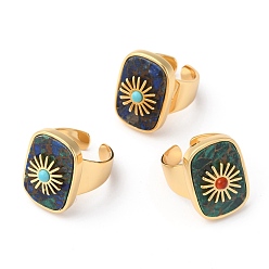 Имперская яшма Манжеты из натурального регалита / императорской яшмы / яшмы из морских отложений, открытые кольца, долговечный, прямоугольник с солнцем, реальный 18 k позолоченный, окрашенные, Размер 7, внутренний диаметр: 17 мм