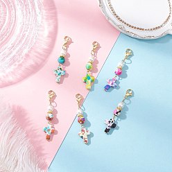 Золотой Подвески в форме креста из синтетической бирюзы, с 304 карабинами из нержавеющей стали и бусинами из ракушечного жемчуга, золотые, 54 мм, 6 шт / комплект