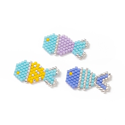 Mixed Color 3Pcs 3 Colors Handmade Japanese Seed Beads, Loom Pattern, Fish, Mixed Color, 12x22~23x2mm, 1pc/color