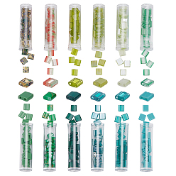 (52) Непрозрачная лаванда 240 шт 12 цвета 2-отверстие краска для выпечки стеклянные бусины, квадратный, с 12шт. пластиковых контейнеров для шариков, разноцветные, 5x4.5~5.5x2~2.5 мм, отверстие : 0.5~0.8 мм, 20 шт / цвет