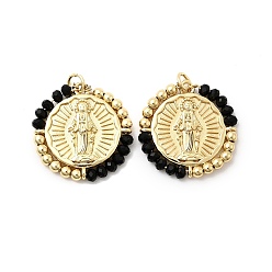 Черный Подвеска из латуни, покрытая стойкой, со стеклом, долговечный, без свинца и без кадмия, круглые, чёрные, 23.5x23x3 мм