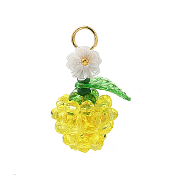 Желтый Прозрачные стеклянные подвески, яблоко, с золотыми 304 открытыми соединительными кольцами из нержавеющей стали, граненые, желтые, 21x17.5x14.5 мм, отверстие : 4.6 мм