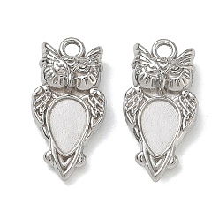 Stainless Steel Color 304 Stainless Steel Pendant Cabochon Settings, Owl Charms, Ion Plating(IP), Stainless Steel Color, 22x11x5.5mm, Hole: 2mm