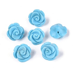 Turquesa Sintético Cuentas talladas de turquesa sintética, flor color de rosa, 8~10x12.5~13.5x13 mm, agujero: 0.8~0.9 mm