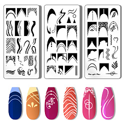 Mixed Shapes Шаблоны для нейл-арта своими руками из нержавеющей стали, шаблонный инструмент, прямоугольные, разнообразные, 12x6 см, 3 шт / комплект