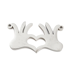 Нержавеющая Сталь Цвет Не тускнеющие 304 подвески из нержавеющей стали, лазерная резка, рука с сердечком-оберегом, цвет нержавеющей стали, 15x26x1 мм, отверстие : 1.2 мм