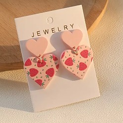 Pink Акриловые болтаться серьги стержня, сердце, розовые, 40x28 мм