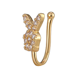 Кролик Латунные микропаве прозрачные кубические цирконии клипсы для носовой перегородки, украшения для пирсинга носа для женщин и мужчин, золотые, кролик, 12 мм