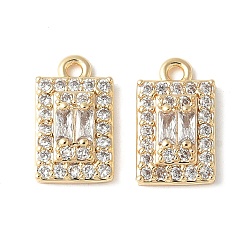 Настоящее золото 18K Латунные микро проложить кубического циркония подвески, без кадмия, без никеля и без свинца, прямоугольные, прозрачные, реальный 18 k позолоченный, 12x7x3 мм, отверстие : 1.2 мм