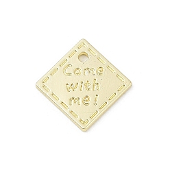 Золотой Стойки подвески обшивки сплава, квадрат со словом пойдем со мной, без свинца, без никеля и без кадмия, золотые, 14.5x14.5x1.5 мм, отверстие : 1.2 мм