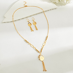 Золотой Винтажные комплекты из овальных железных серег и ожерелий с кисточками в стиле ближневосточного богемного стиля для женщин, золотые, ожерелья: 25.59 дюйм (65 см)