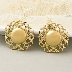 Настоящее золото 18K Ионное покрытие (ip) 304 плоские круглые серьги-гвоздики из нержавеющей стали для женщин, реальный 18 k позолоченный, 29.5x29 мм