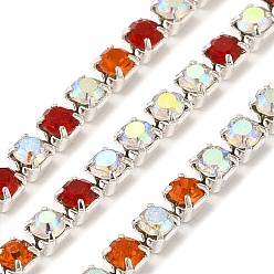 Рубин Цепочка из стразов и железа, с катушкой, рубин, 2x2x2 мм, Около 10 ярдов / рулон