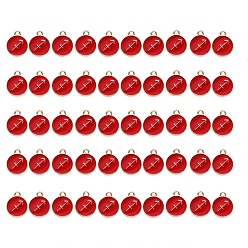 Sagittarius Alloy Enamel Pendants, Flat Round with Constellation, Light Gold, Red, Sagittarius, 15x12x2mm, Hole: 1.5mm, 50pcs/Box