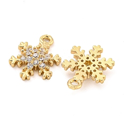 Light Gold Brass Micro Pave Clear Cubic Zirconia Pendants, Snowflake, Light Gold, 14.5x10.5x3mm, Hole: 1.4mm