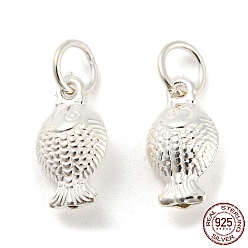 Серебро 925 стерлингов серебряные подвески, с прыжковых колец, рыбы прелести, серебряные, 13x6.5x4 мм, отверстие : 4 мм