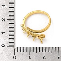 Real 18K Gold Plated 925 Sterling Silver Open Cuff Ring Settings, for Half Drilled Beads, Real 18K Gold Plated, Tray: 2~4mm, US Size 7 1/4(17.5mm), Pin: 0.9mm