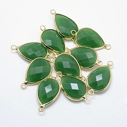 Морско-зеленый Золотистые латунные стеклянные каплевидные соединители, цвета морской волны, 21x11x5 мм, отверстие : 2 мм