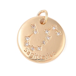 Стрелец Латунь с подвесками из прозрачного кубического циркония, с прыжковых колец, плоско-круглые, Стрелец, 15.5x2 мм, отверстие : 3.5 мм