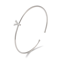 Letter Y Браслеты на открытой манжете с прозрачным покрытием из латуни с микро-паве и кубическим цирконием, браслеты с крутящим моментом для женщин, платина, без свинца и без кадмия, Письмо Y, внутренний диаметр: 1-7/8x2-1/4 дюйм (4.8x5.8 см)