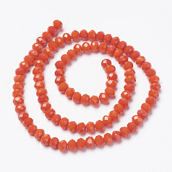 Orange Red Opaque Solid Color Glass Beads Strands, Faceted, Rondelle, Orange Red, 8x6mm, Hole: 1mm, about 72pcs/strand, 16.14 inch(41cm)