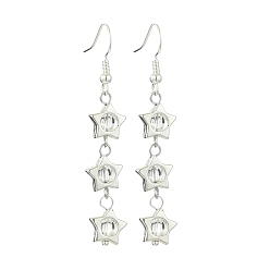 Stainless Steel Color Transparent Acrylic Star Dangle Earrings, with CCB Plastic Bead Frame and 304 Stainless Steel Earring Hooks, Stainless Steel Color, 52x10mm