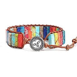 Солнце Прямоугольный браслет из бисера из натуральной императорской яшмы, окрашенный вручную, с пряжкой, этнический племенной регулируемый браслет для женщин, солнце, 7-1/2 дюйм (19 см)