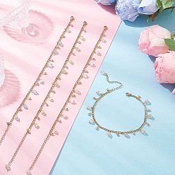 (52) Непрозрачная лаванда 4 шт. 4 стили кошачий глаз круглая кисточка 304 браслеты на ногу из нержавеющей стали витая цепь для женщин, золотые, разноцветные, 9-1/8 дюйм (233 мм), 1 шт / стиль