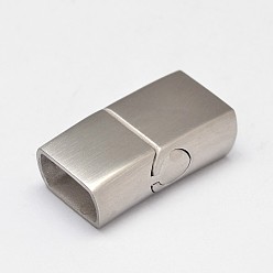 Stainless Steel Color 304 Stainless Steel Magnetic Clasps with Glue-in Ends, Frosted, Rectangle, Stainless Steel Color, 25x13x8mm, Hole: 6x11.5mm